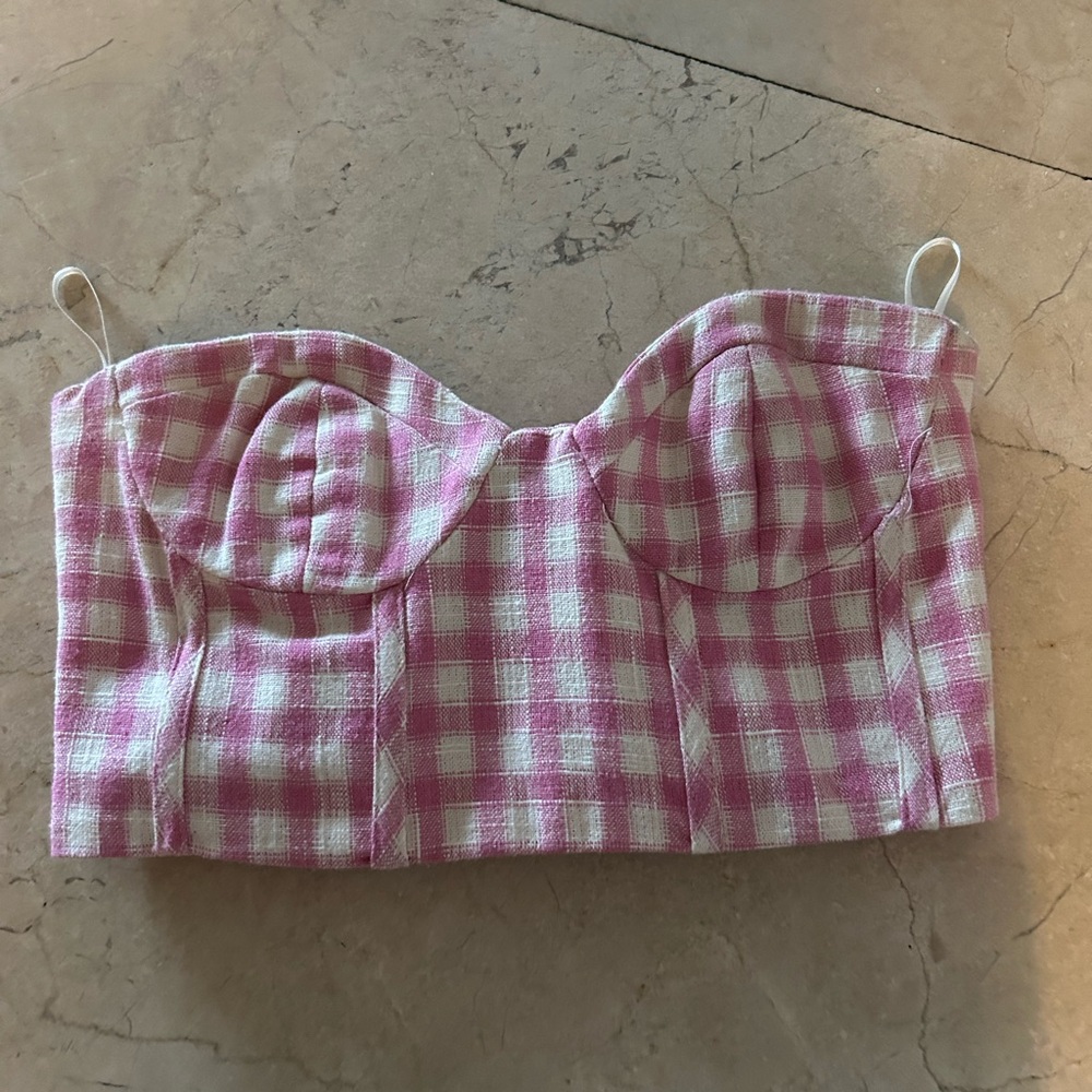 zara pink and white tube top